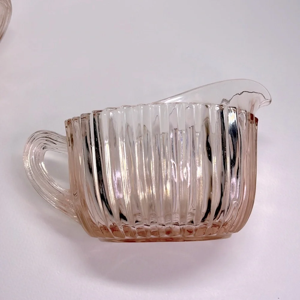 Vintage Queen Mary Pink Depression Glass Creamer & Sugar Set – 1930s